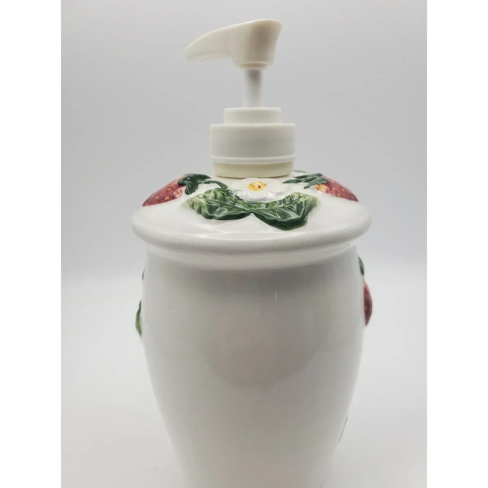 Vintage KK Ceramic Strawberry & Bee Soap or Lotion Dispenser